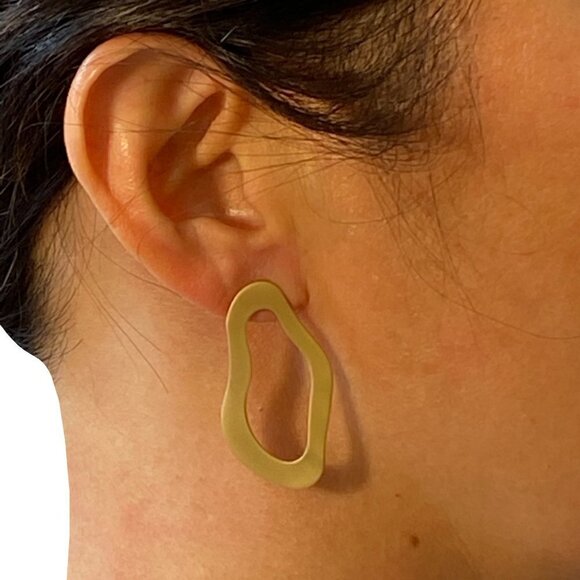 Goldtone Abstract Open Form Earrings - Picture 2 of 2